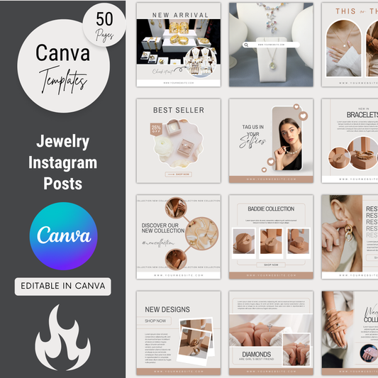 Jewelry Instagram Posts, Business Branding Template, Jewelry Marketing, Jewelry Social Media Posts, Jewelry Content Canva Template