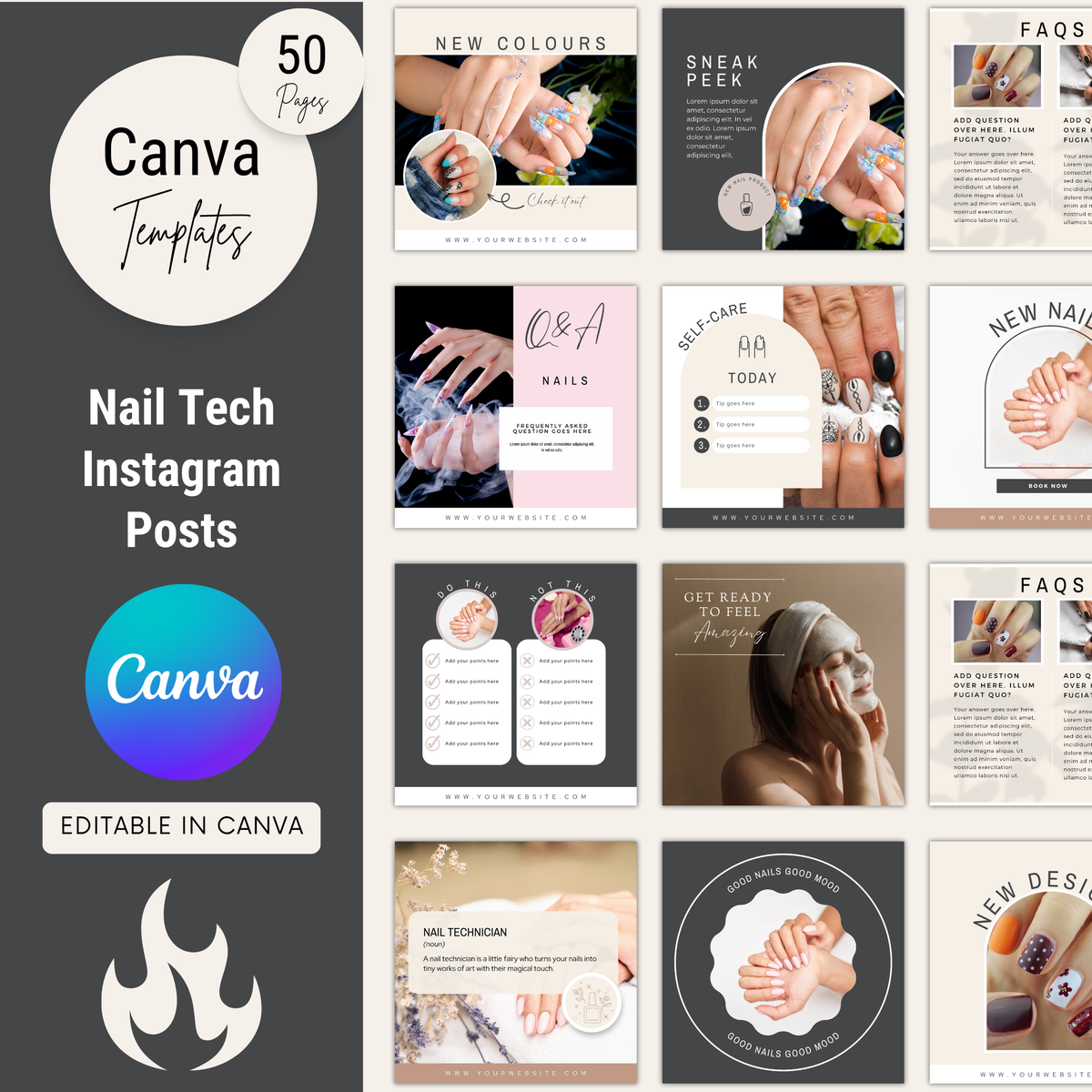 Nail Tech Business Instagram Posts, Nail Tech Price List Canva Template