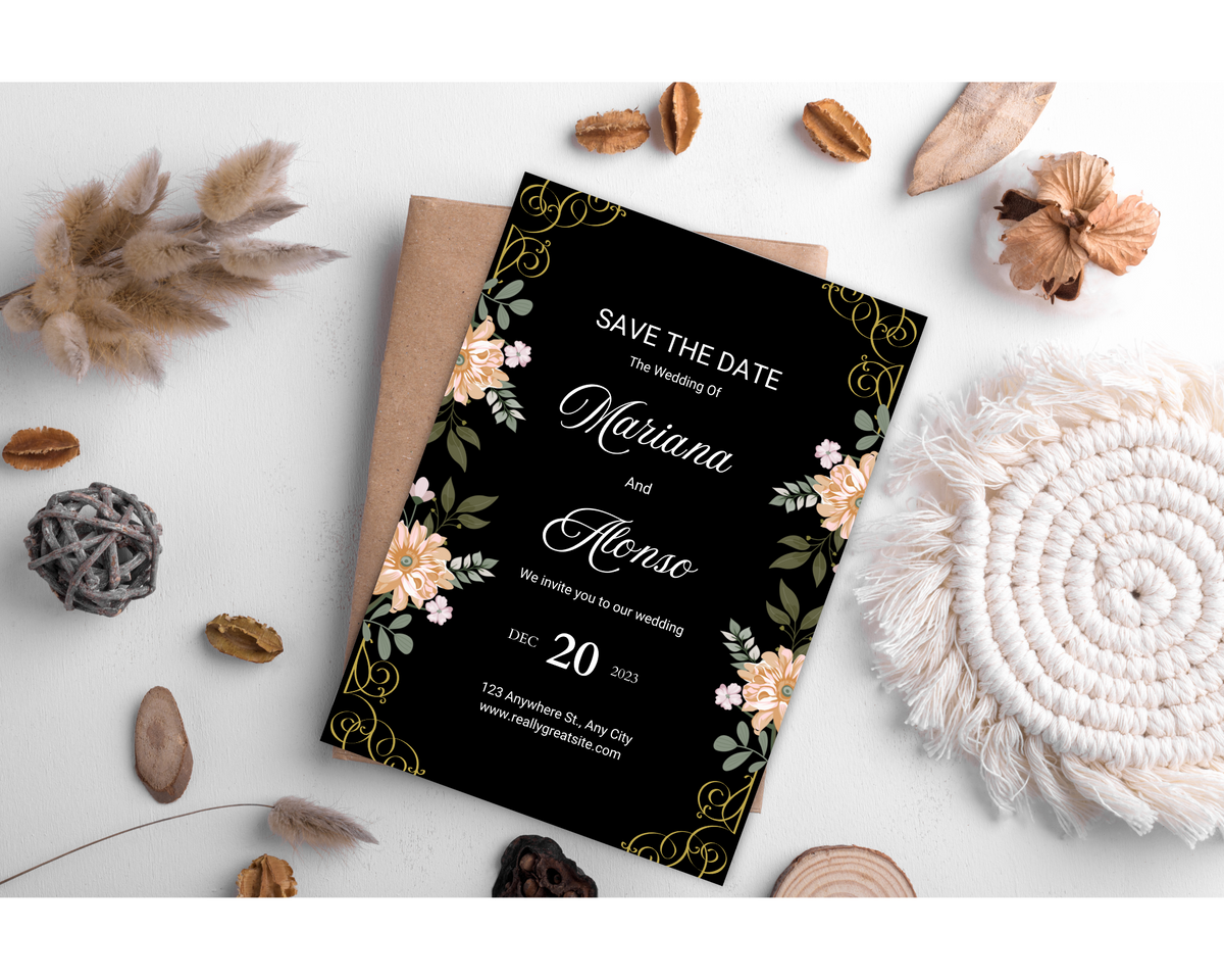Floal Wedding Invitation Template, Digital Invitation Card, Editable Save The Date Card, Boho Wedding Invite