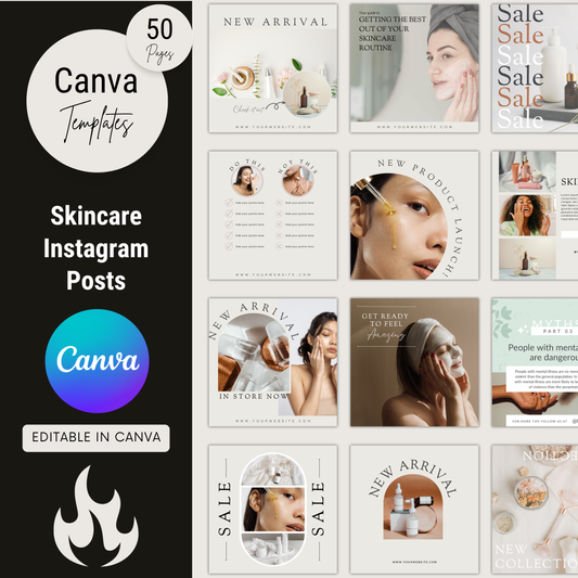 Skincare Instagram Posts, Social Media Marketing Template, Skincare Products Content Branding
