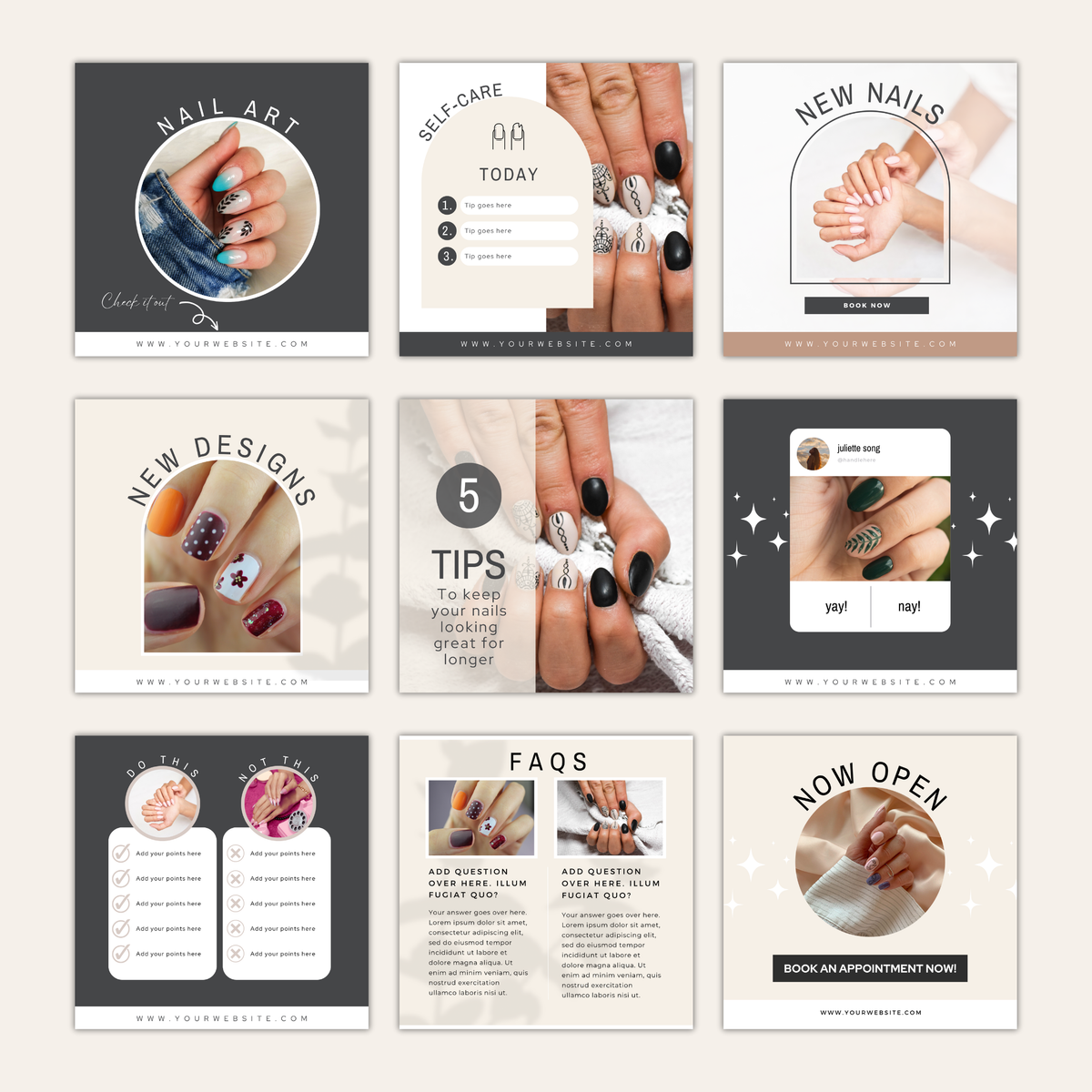 Nail Tech Business Instagram Posts, Nail Tech Price List Canva Template
