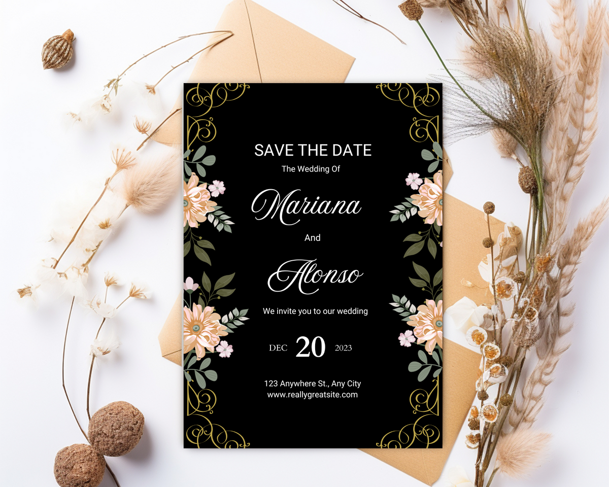 Floal Wedding Invitation Template, Digital Invitation Card, Editable Save The Date Card, Boho Wedding Invite