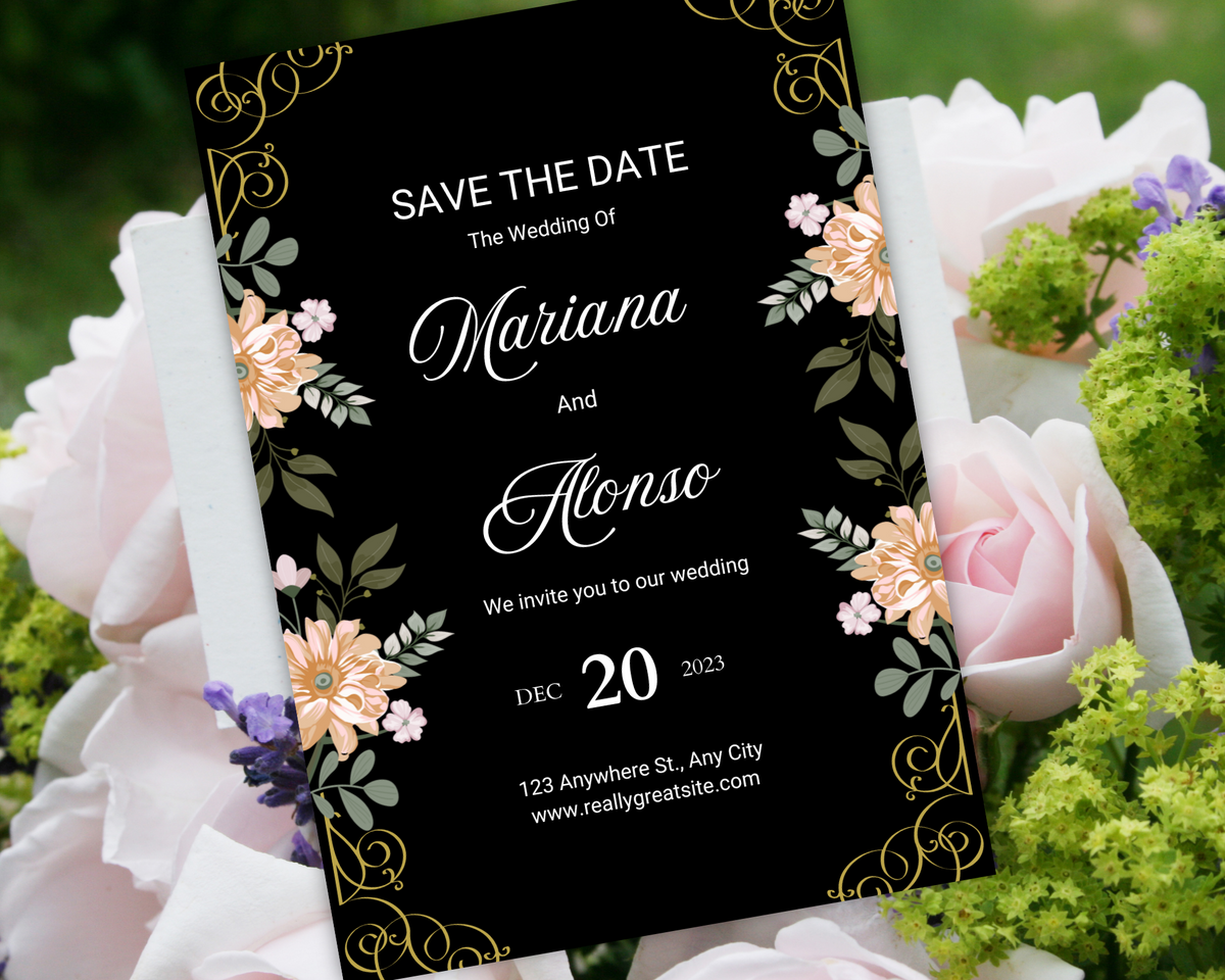 Floal Wedding Invitation Template, Digital Invitation Card, Editable Save The Date Card, Boho Wedding Invite