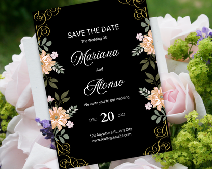 Floal Wedding Invitation Template, Digital Invitation Card, Editable Save The Date Card, Boho Wedding Invite