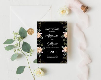 Floal Wedding Invitation Template, Digital Invitation Card, Editable Save The Date Card, Boho Wedding Invite