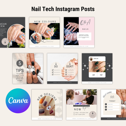 Nail Tech Business Instagram Posts, Nail Tech Price List Canva Template