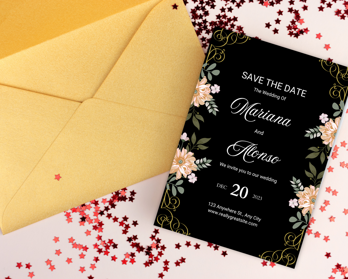 Floal Wedding Invitation Template, Digital Invitation Card, Editable Save The Date Card, Boho Wedding Invite